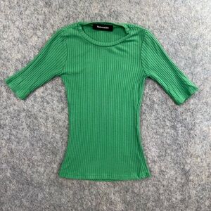 Reformation Green Ribbed Short-Sleeve Knit Top XS?